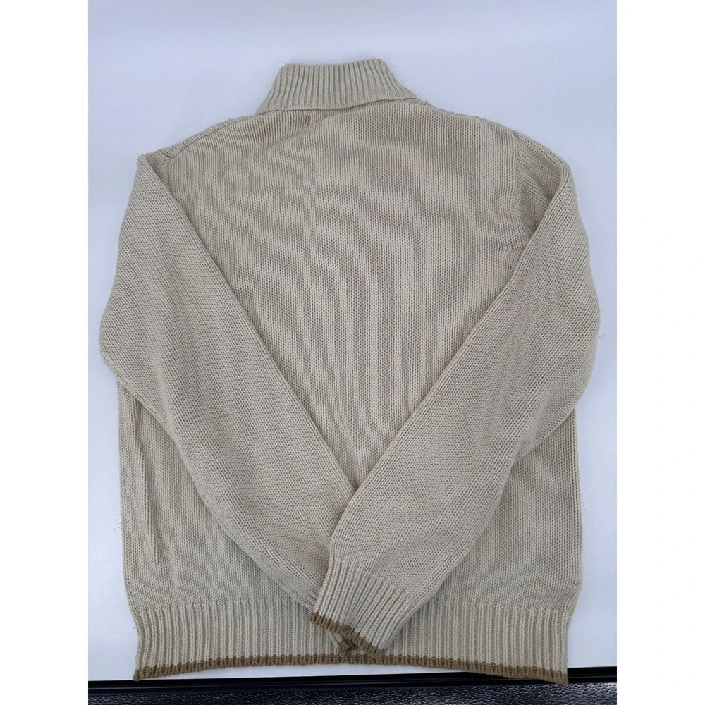 Eddie Bauer‎ Fishermans Sweater Large Mens Cable Knit Mock Neck Button Beige - Picture 13 of 15